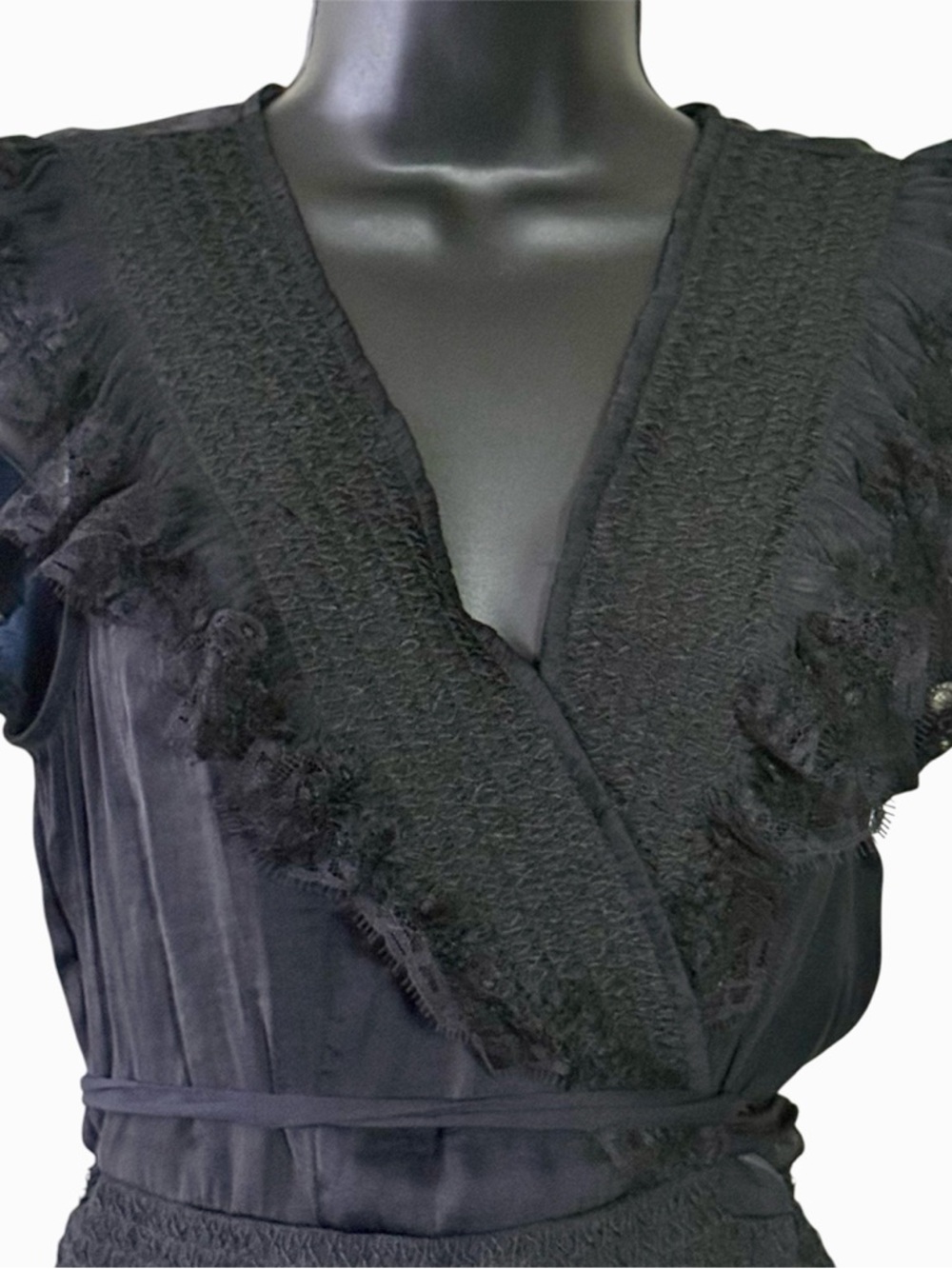 Maeve Black Lace V-Neck Ruffle Top - Size S